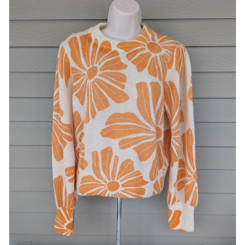 Marine Layer Sweater Womens Orange Floral Knit Pullover Alpaca Blend Size M